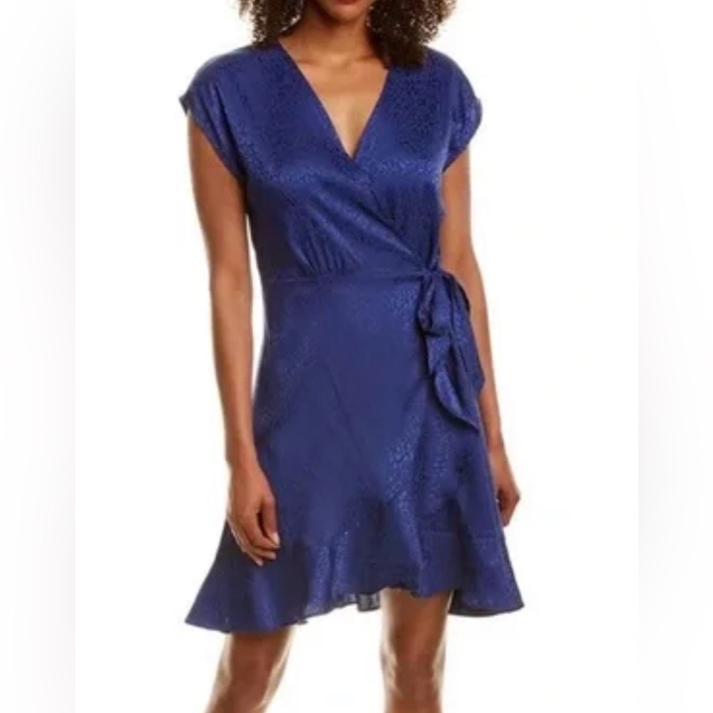 Tiana B Women's Cap Sleeve Animal Print Wrap Dress with large ruffle hem size 6